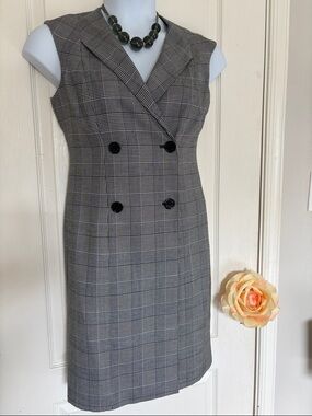 Calvin Klein Gray Plaid Double-Breasted Sheath Midi Dress